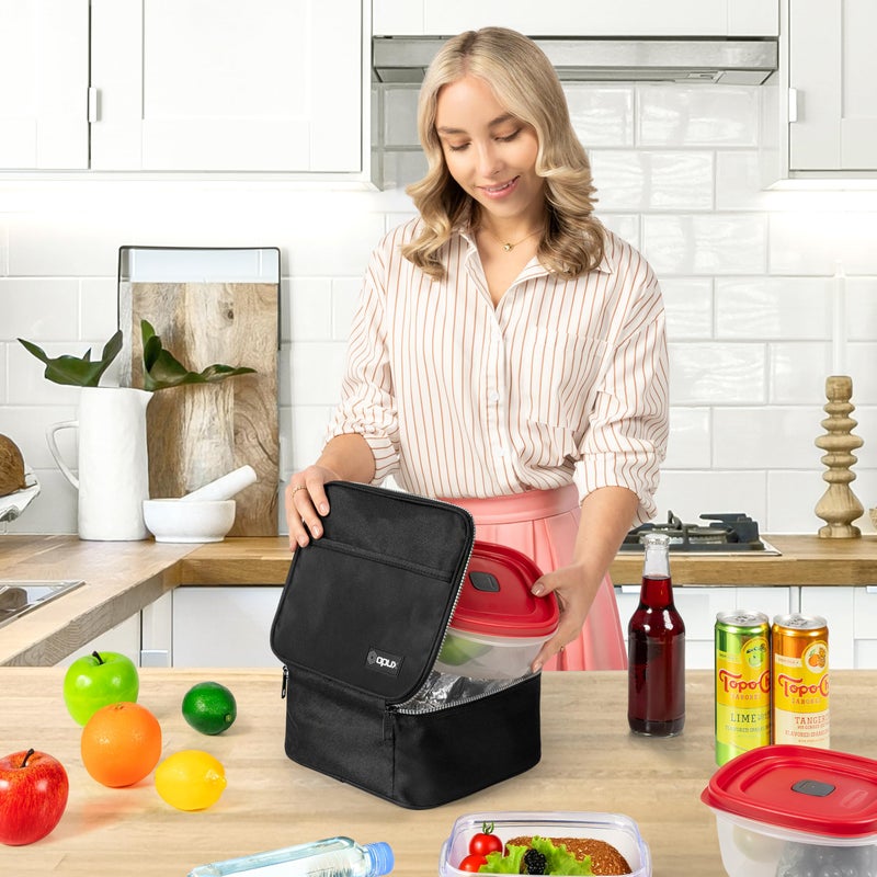 OPUX حقيبة غداء معزولة للأطفال من أوبوكس، صندوق غداء للمدرسة للأولاد والبنات، حقيبة صغيرة قابلة لإعادة الاستخدام ومضادة للتسرب، مجموعة صناديق غداء صغيرة للأطفال مع جيوب أمامية (أسود) - Image 3